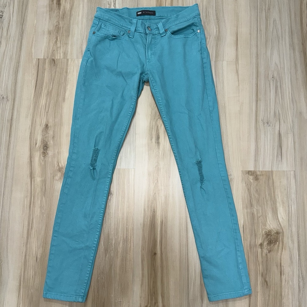 Levi's 524 Skinny Jeans Womens 6 Turquoise Denim Too Super Low Rise Distressed